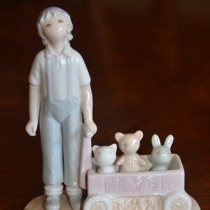 FLAVIA Porcelain Boy Pulling “Flyer” Wagon Animal Figurine